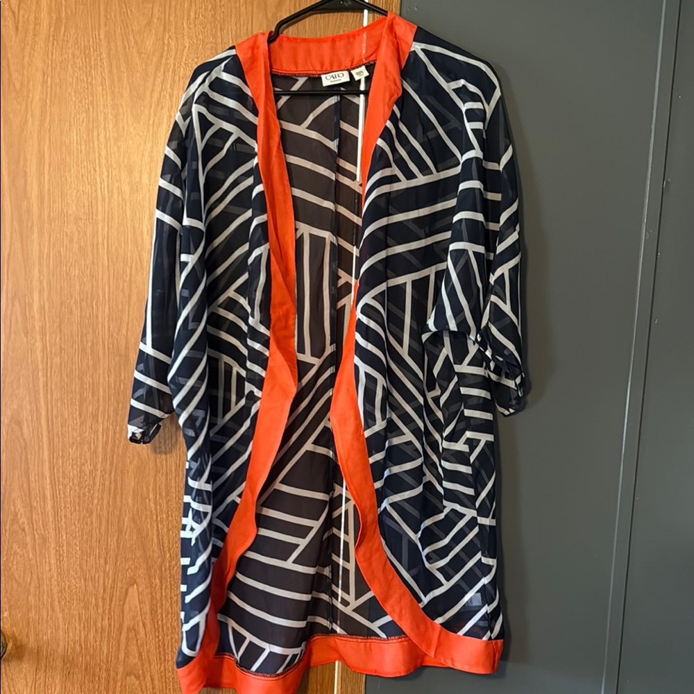 Chic Geometric Kimono with Orange Trim